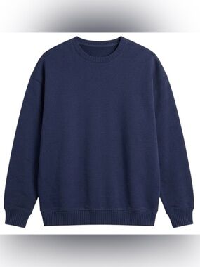 Zara Women Solid Crewneck Sweatshirt - Navy Blue Large Pullover Casual Travel
